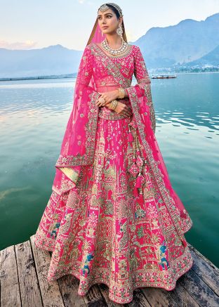 Pink Embroidered Bridal Lehenga Choli In Silk