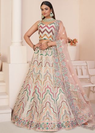Cream Embroidered Lehenga Choli & Dupatta