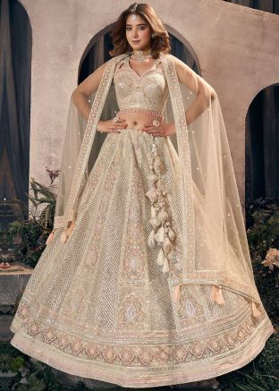 Cream Embroidered Lehenga Choli In Net