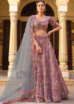 Mauve Pink Floral Printed Lehenga Choli