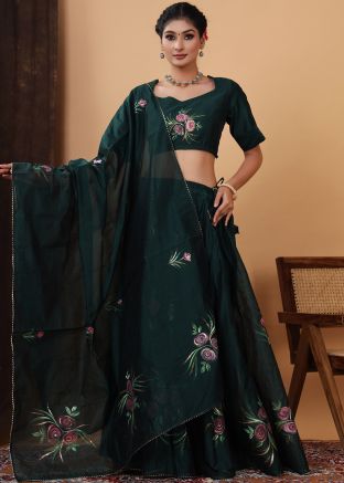 Readymade Green Hand Painted Lehenga Choli