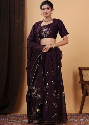 Readymade Wine Lehenga Choli In Hand Paint Work