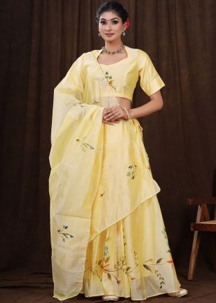 Pastel Yellow Hand Painted Lehenga Choli