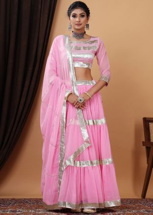 Pink Gota Lace Embroidered Lehenga Choli