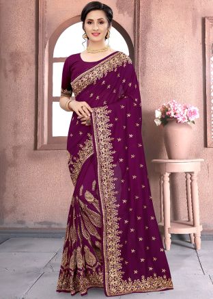 Zari Embellished Purple Saree With Blouse
