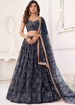 Black Sequins Embellished Net Lehenga Choli