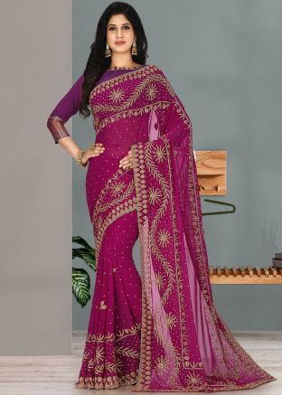 Purple Stone Embroidered Georgette Saree