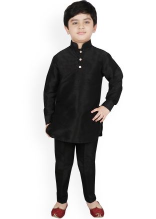 Black Kids Readymade Silk Kurta Pyjama