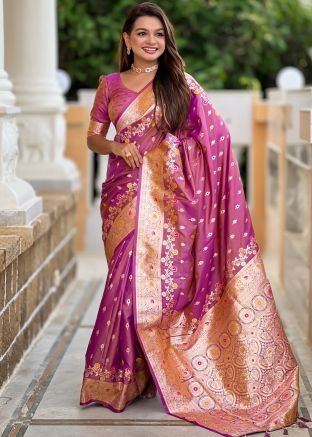 Pink Zari Woven Art Silk Saree