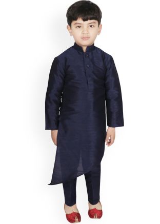 Readymade Navy Blue Asymmetric Kids Kurta Pajama Set
