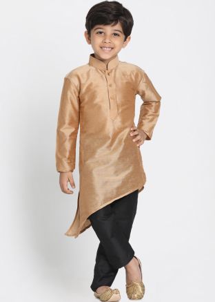 Readymade Beige Asymmetric Kurta Pajama For Kids