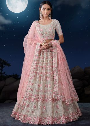 Cream Embroidered Lehenga Choli