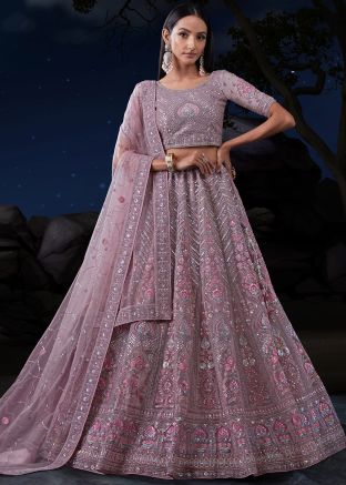 Purple Embroidered Lehenga Choli In Net