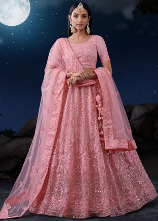 Pink Embroidered Lehenga Choli In Net