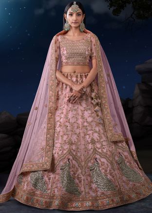 Pink Embroidered Lehenga Choli In Net