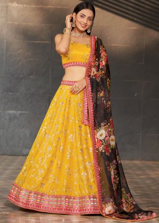 Yellow Embroidered Georgette Lehenga Choli