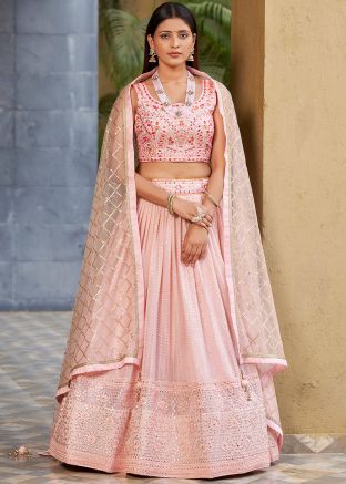 Pastel Pink Embroidered Lehenga Choli In Georgette