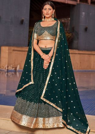 Bottle Green Embroidered Lehenga Choli Set