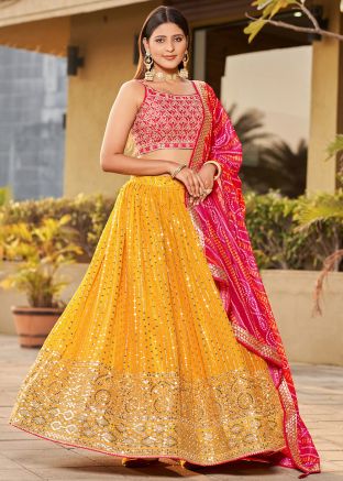 Yellow Georgette Lehenga Choli & Dupatta