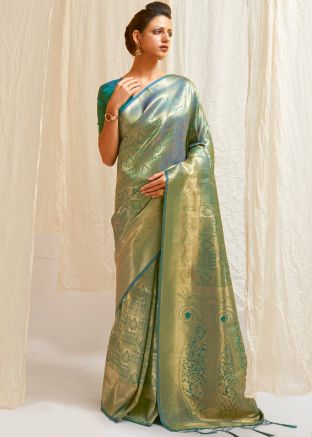 Turquoise Zari Woven Art Silk Saree