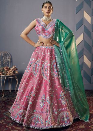 Pink Embroidered Lehenga Choli In Silk