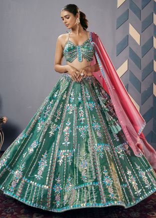 Readymade Green Embroidered Lehenga Choli