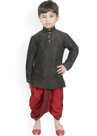 Black Readymade Plain Dhoti Kurta For Kids