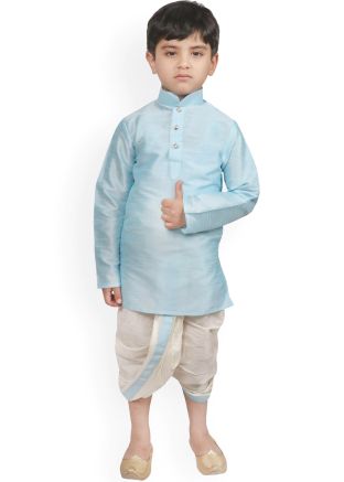 Readymade Kids Dhoti With Plain Blue Kurta