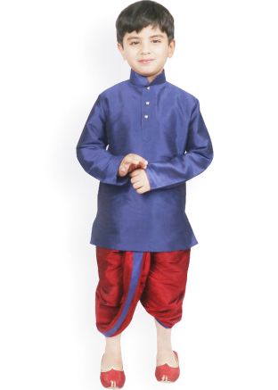 Blue Readymade Kids Dhoti With Plain Kurta
