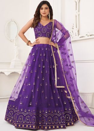 Purple Embroidered Lehenga Choli In Net