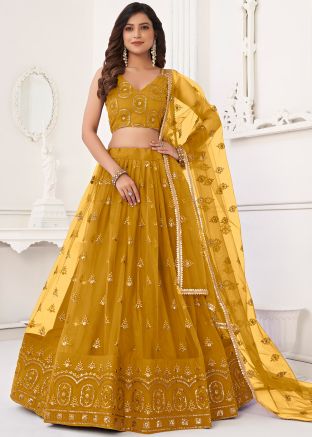 Yellow Embroidered Lehenga Choli In Net