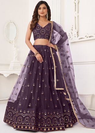 Purple Embroidered Lehenga Choli In Net
