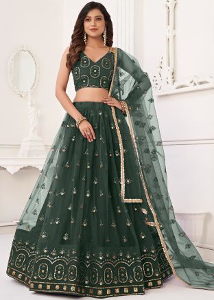 Green Embroidered Lehenga Choli In Net