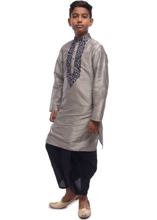 Grey Readymade Kids Dhoti Kurta Set