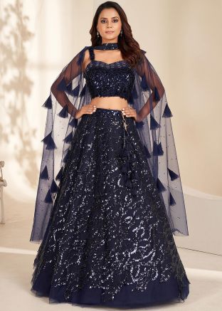 Readymade Embroidered Lehenga Choli In Navy Blue