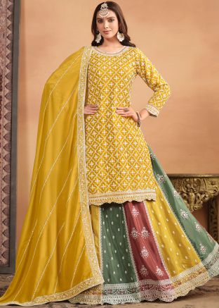 Yellow Embroidered Kurti Style Lehenga