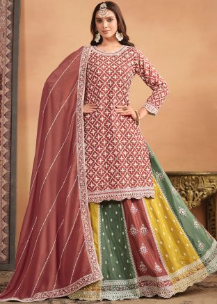 Mauve Pink Embroidered Kurti Style Lehenga Choli