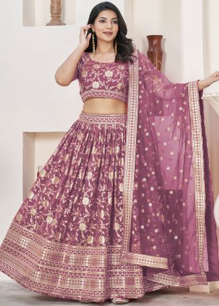 Pink Embroidered Lehenga Choli In Jacquard