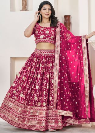 Pink Embroidered Lehenga Choli In Jacquard