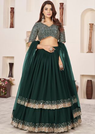 Green Embellished Lehenga Choli In Georgette