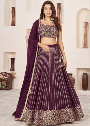 Purple Sequins Embellished Lehenga Choli