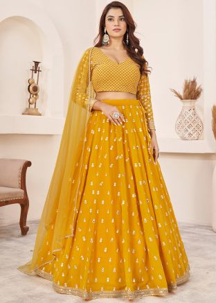 Yellow Thread Embroidered Lehenga Choli