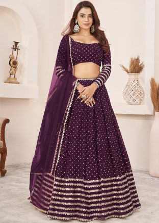 Purple Embroidered Lehenga Choli In Georgette