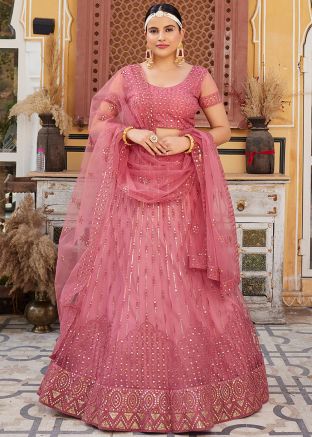 Pink Embroidered Lehenga Choli In Net