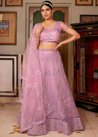 Purple Embroidered Lehenga Choli In Net