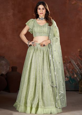 Green Embroidered Lehenga Choli In Net