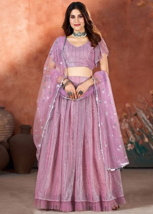 Purple Embroidered Lehenga Choli In Net