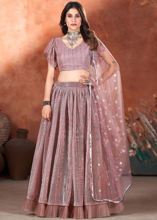 Mauve Pink Embroidered Lehenga Choli
