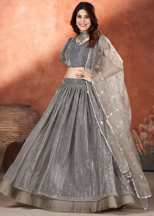 Grey Embroidered Lehenga Choli