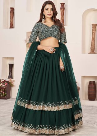 Green Embroidered Lehenga Choli In Georgette